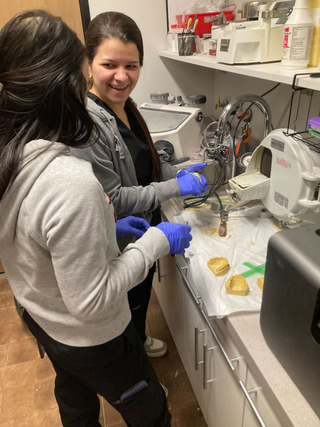 {{ school.name }} students training to create dental molds in the lab {{ school.name }} students training to create dental molds in the lab